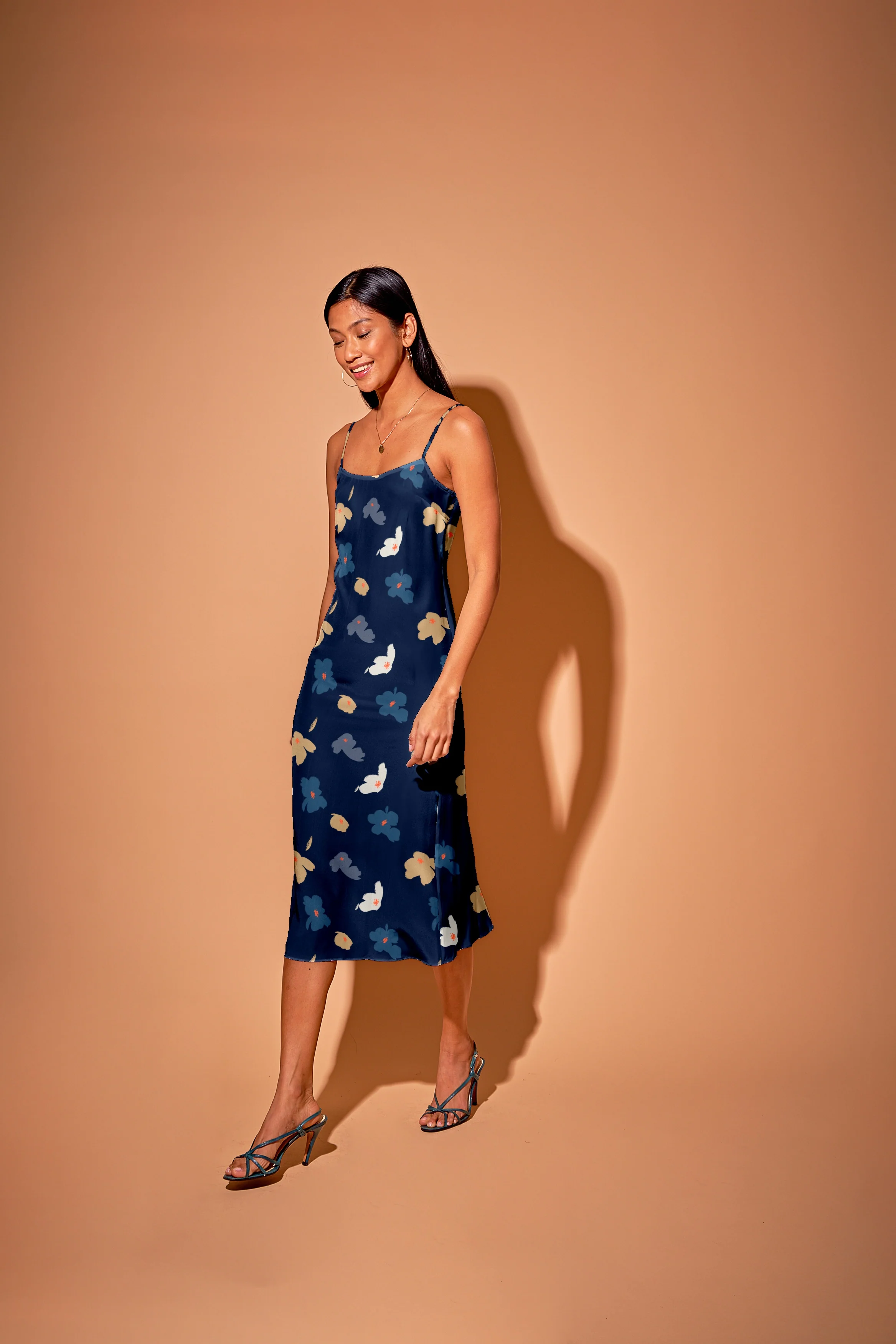 Stevie Slip Dress | Navy Painted Poppies - Atomnpay